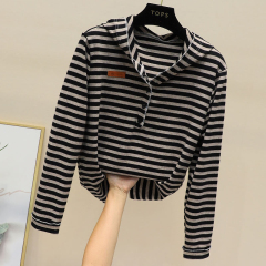 Autumn new striped hooded long-sleeved sweatshirt women's loose plus size women's tops age-reducing hoodie