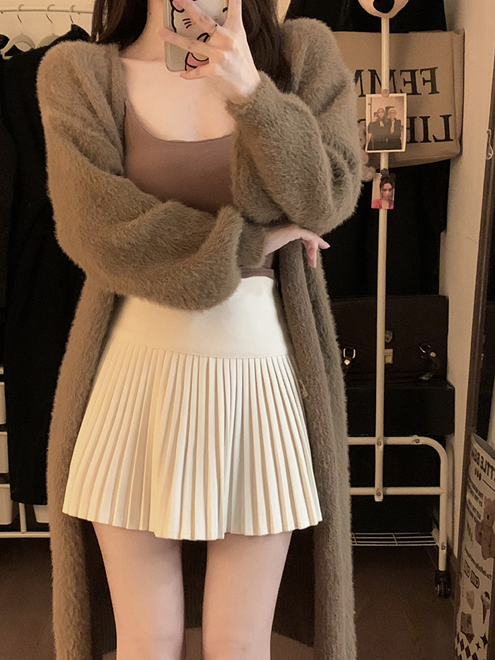 Photographed~ Autumn/Winter New Arrival Spicy Girl Pure Desire Style Wool Blend High-Waisted Slimming Sexy Pleated Skirt for Women