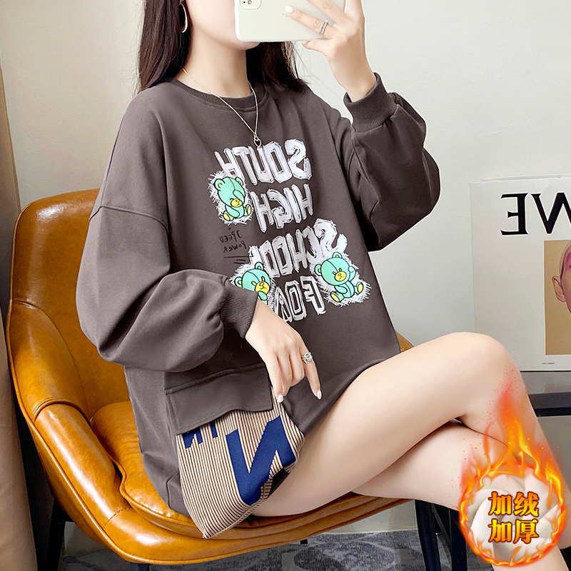 Autumn and winter new style velvet thickened women's sweatshirt, mid-length, butt-covering style, fashionable and stylish for little people