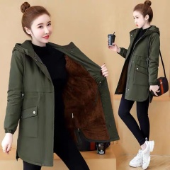 Women's new winter cotton coat, Korean version, loose, mid-length, mother's thickened velvet coat, middle-aged cotton coat