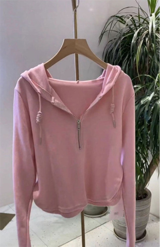 Irregular solid color hooded sweatshirt for women autumn new style long sleeves