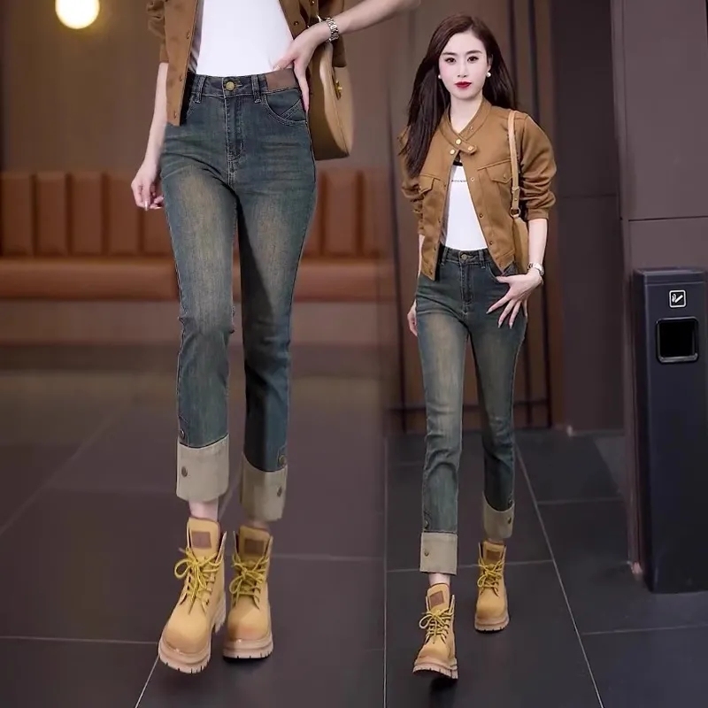 Spring and Autumn New Women's Jeans Straight Pants Loose Cigarette Pants Popular Pants Small Women