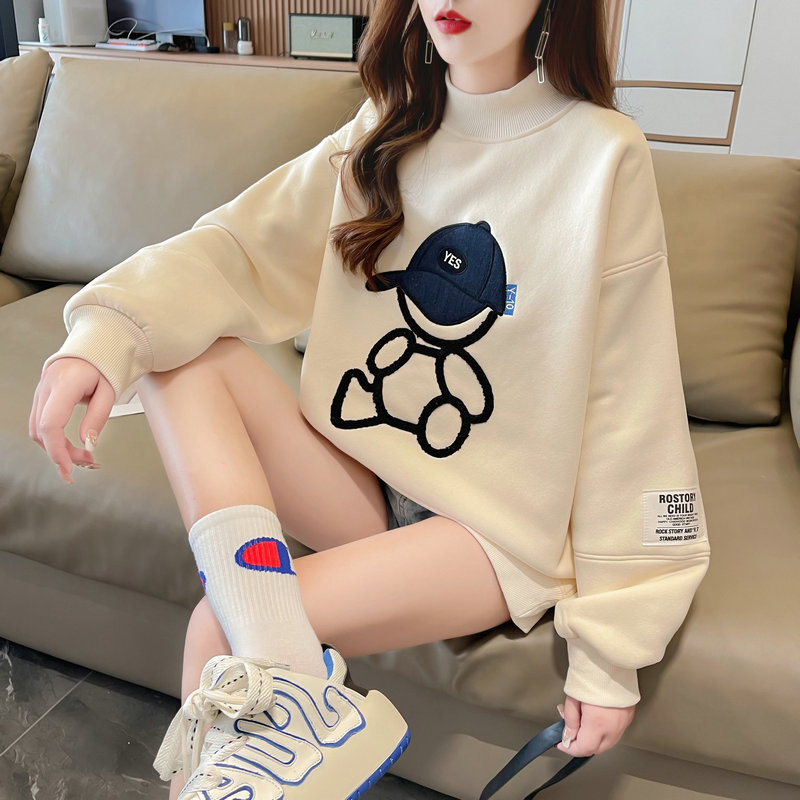Cotton plus size women's spring and autumn thin long-sleeved sweatshirt women's Korean style loose slimming turtleneck top Internet celebrity