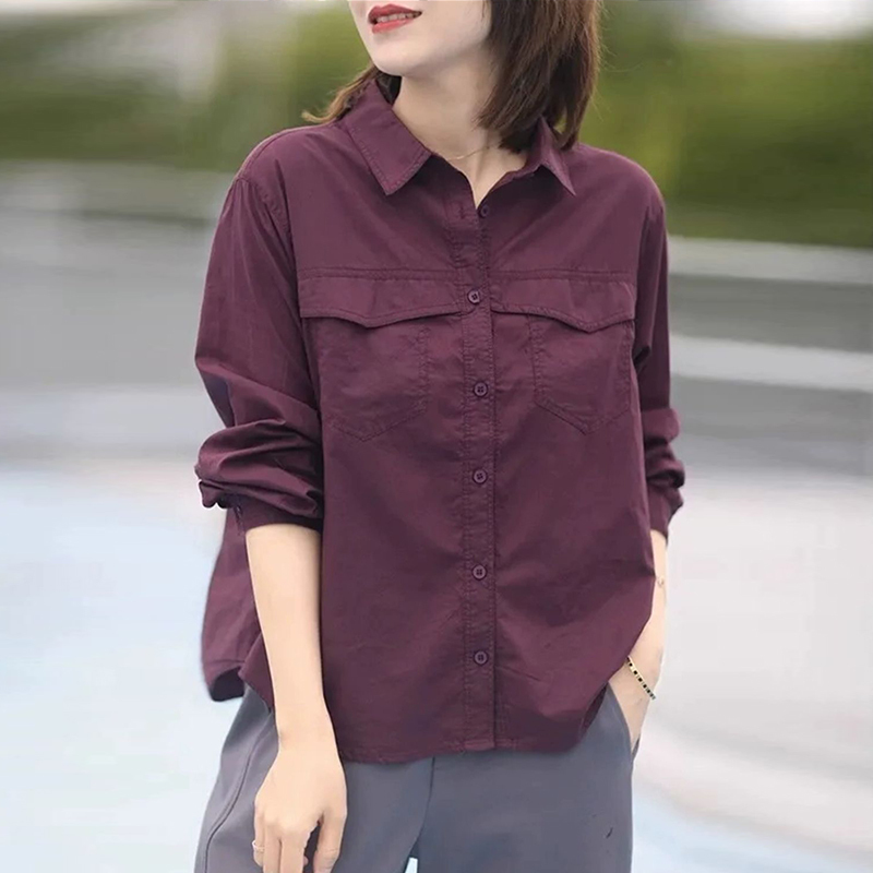 New spring and autumn women's long-sleeved shirts, loose large size women's clothing, covering the belly and slimming tops, fashionable