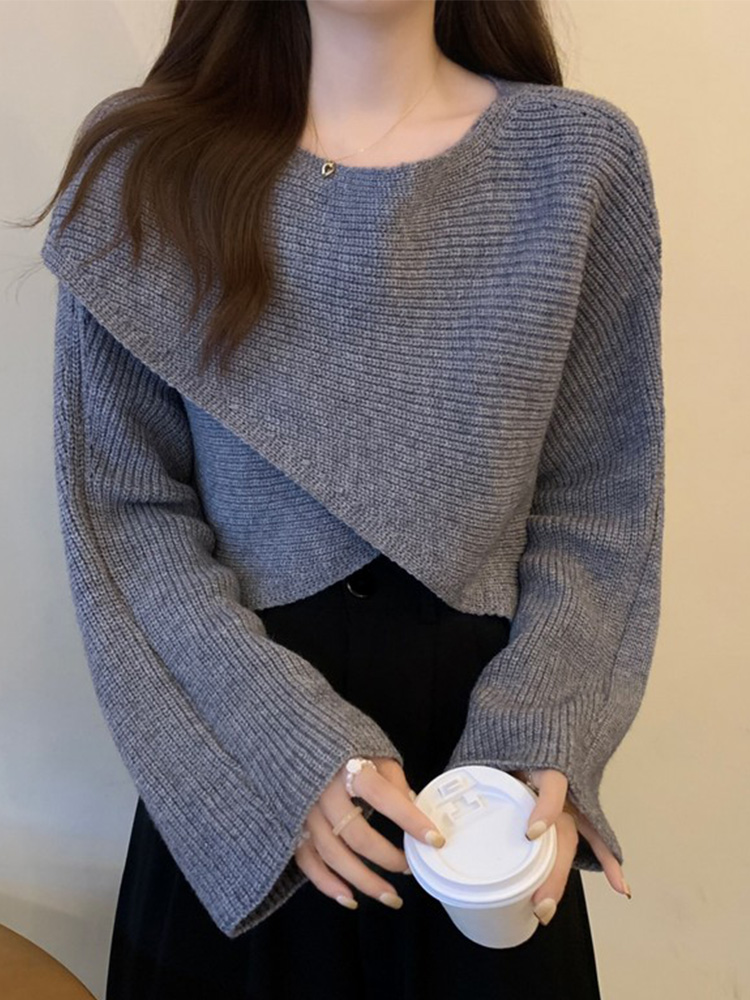 Women's Autumn Asymmetrical Crochet Cardigan Sweater for Autumn/Winter, Wide Overcoat Design, Unique Short-Sleeve Winter Top