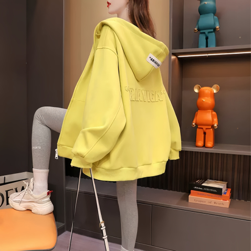 Official photo Huamian composite milk silk 2024 spring and autumn thin Korean style loose hooded sweatshirt trend