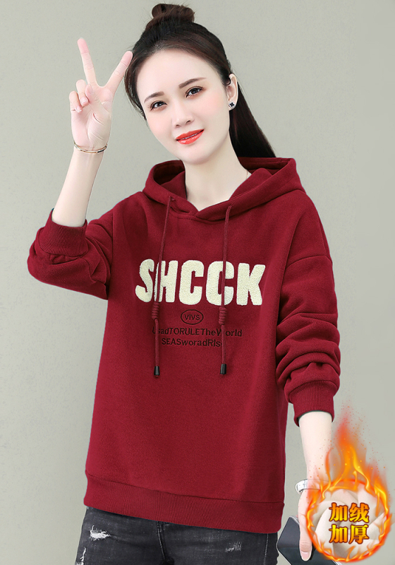 Women's fleece sweatshirt thickened autumn and winter new loose hooded hot style fashionable warm top