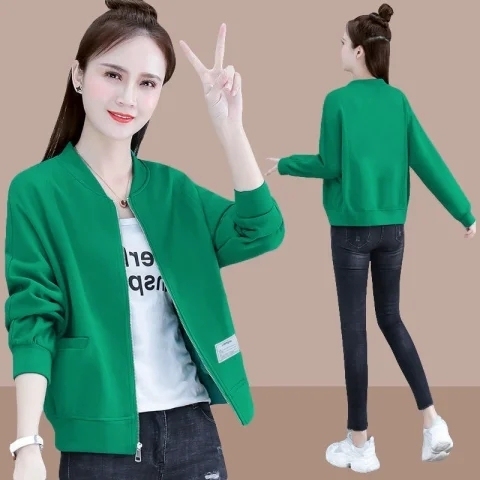 Plus size women's sweatshirt women's short spring and autumn new Korean style loose slimming ins trendy cardigan jacket