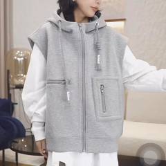 Official picture of spring and autumn trendy hooded vest for women new workwear mouth bag Korean style drawstring sweatshirt for women native jacket