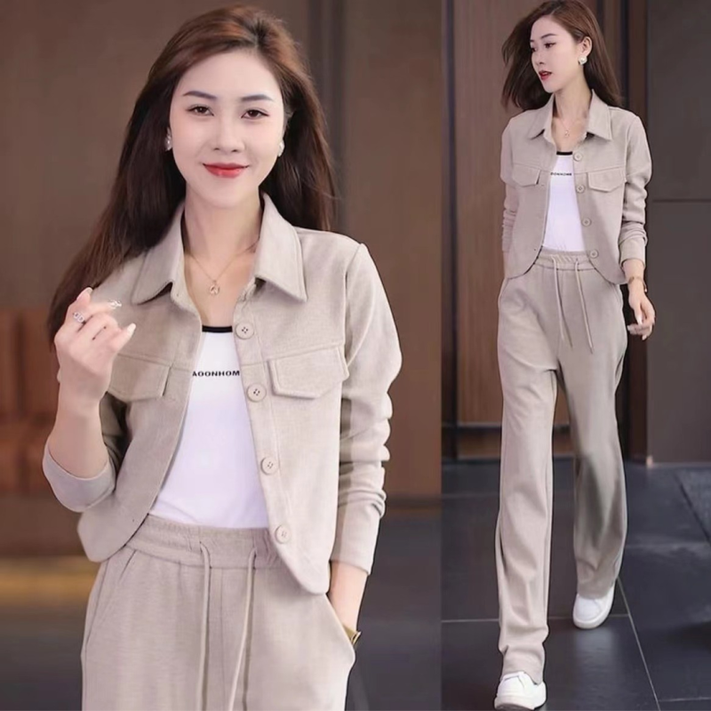 Official photo Autumn new two-piece slimming women's casual fashion buttoned suit shirt collar cardigan fashionable