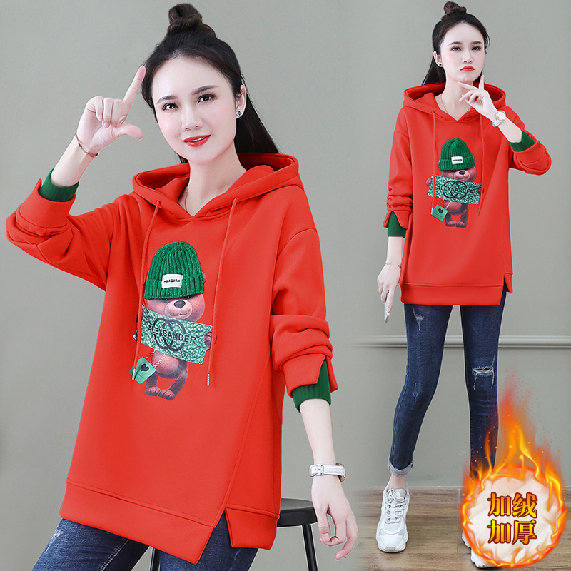 Autumn and winter velvet thickened sweatshirt women's new this year's new small hooded jacket mid-length fashionable top