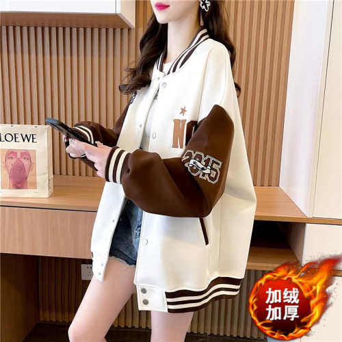 Official photo of imitation cotton Chinese cotton composite shell velvet autumn and winter style plus velvet color matching baseball uniform jacket trendy