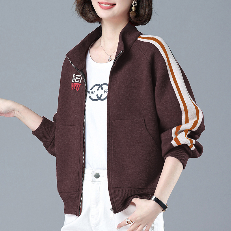 Red baseball uniform jacket for women spring and autumn short stand collar large size short small ins trendy casual jacket top