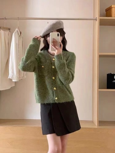 Korean style autumn and winter foreign trade small fragrance style jacket with knitted cardigan top casual long-sleeved single-breasted knitted sweater