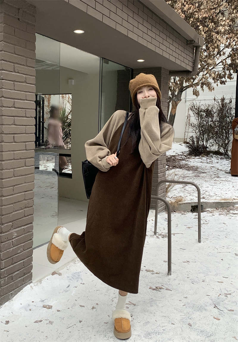 實拍韓系復古撞色慵懶休閒寬鬆顯瘦連衣裙