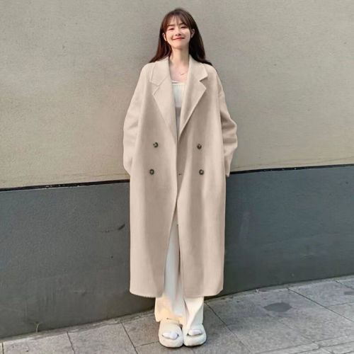 2024 autumn and winter new style over-the-knee loose-fitting coat, mid-length, thickened, thickened woolen coat for small people