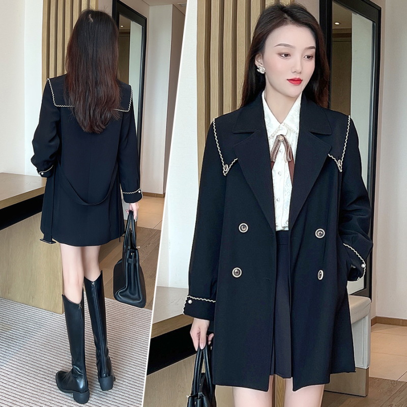 Official picture of windbreaker jacket for women, spring and autumn new suit collar, double-breasted, mid-length, small style, age reduction