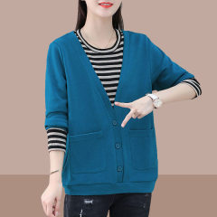 Large size fake two-piece round neck sweatshirt for women spring and autumn new Korean style loose fashion long-sleeved top