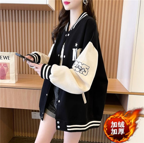 Official photo of imitation cotton Chinese cotton composite shell velvet autumn and winter style plus velvet color matching baseball uniform jacket trendy