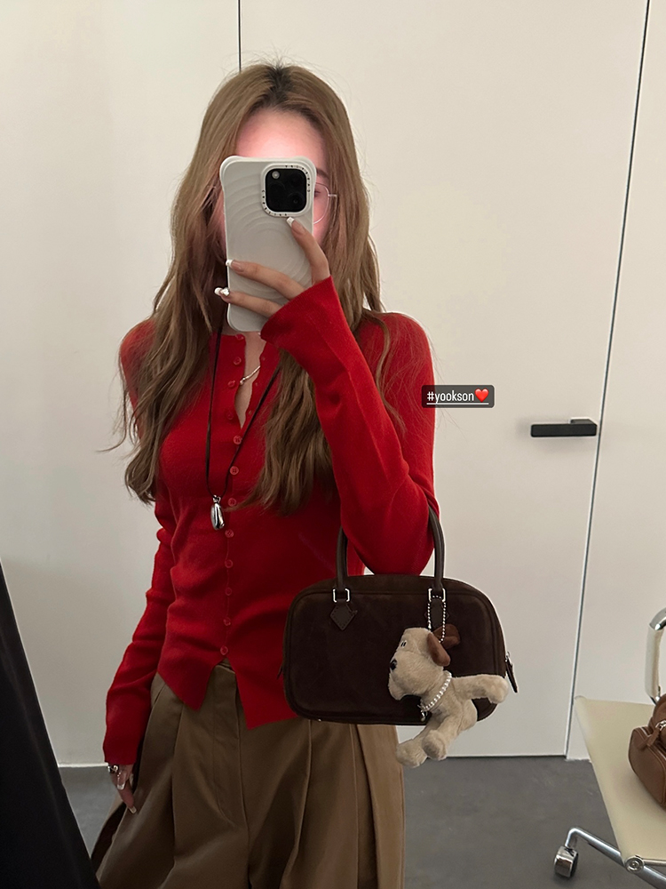HEYGIRL黑哥 本命開衫 多扣設計感!圓領針織開衫女秋修身顯瘦上衣