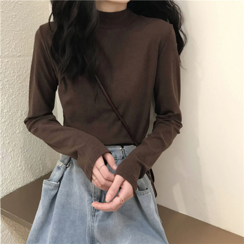 German velvet half-turtle collar bottoming shirt for women in autumn with long-sleeved T-shirt for women