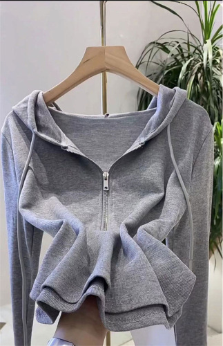 Irregular solid color hooded sweatshirt for women autumn new style long sleeves