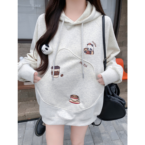 Real shot Chinese cotton composite doll bear sweatshirt women's hooded pocket design embroidery