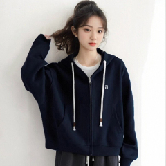 New spring and autumn women's sweatshirt cardigan zipper short coat small popular baseball uniform hooded