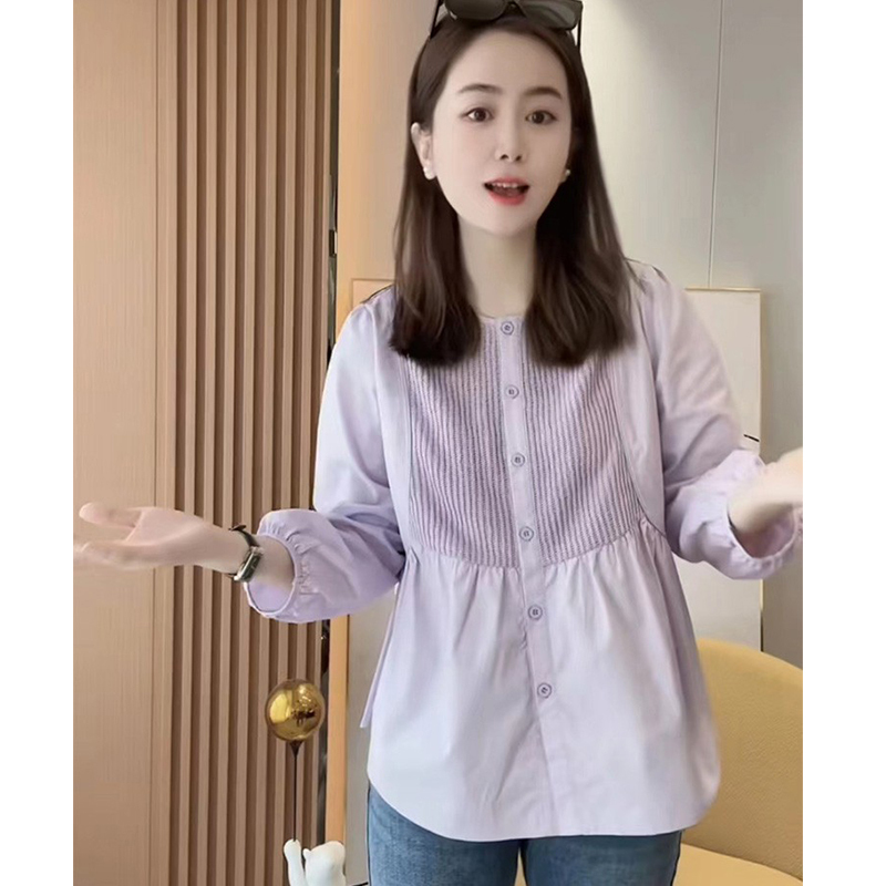 Spring and autumn new style women's long-sleeved shirts, plus size women's shirts for fat mm, belly-covering tops