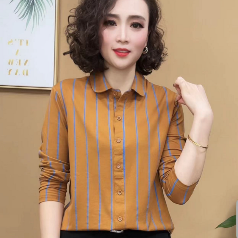 Spring and Autumn New Style, Versatile, Slim Striped, Fashionable Women's Long-Sleeved Korean Style Bottoming Shirt