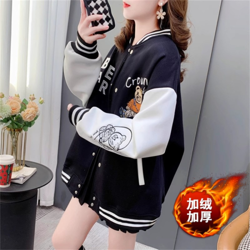 Official photo Chinese cotton composite velvet autumn and winter plus velvet color matching baseball uniform jacket trendy