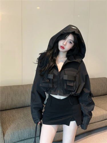 Actual shot ~ 2024 new winter hot girl style street workwear large pocket design hooded jacket cotton jacket for women