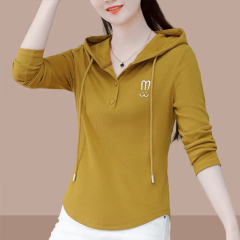 Ice silk thread spring and autumn hooded long-sleeved new women's thin slim fit T-shirt top