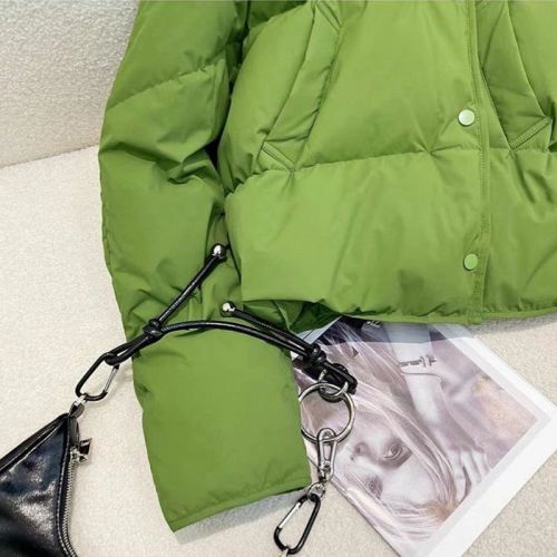 Small stand-up collar green cotton coat for women 2024 new winter style good-looking high-end quilted short coat for women