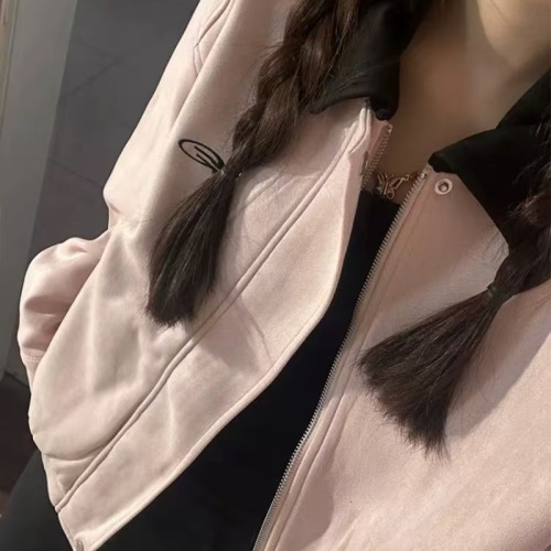 Suede lapel pink baseball jacket women's high-end all-match jacket top