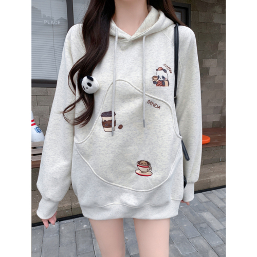 Real shot Chinese cotton composite doll bear sweatshirt women's hooded pocket design embroidery