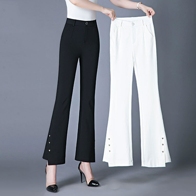 Official picture of new summer women's casual pants micro-flared pants for small people slimming thin pants ice silk black large size