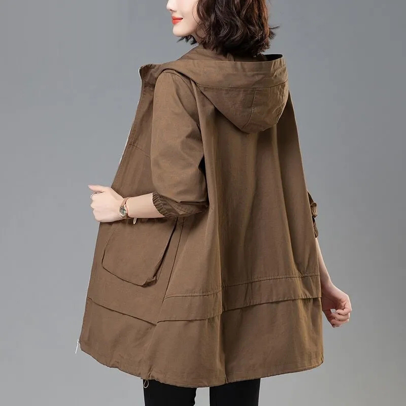 Spring and Autumn New Style Windbreaker Jacket Mid-Length Small Style Popular Style Large Size Women's Clothes Middle-aged Mom