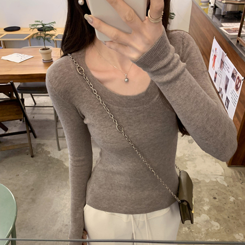 Real photos of Korean style slim-fitting knitted bottoming shirts for women, 2024 new style, gentle inner tops