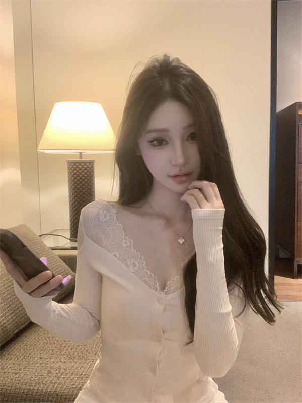 Real shot~ Sexy beauty nude color temperament lace undergarment slimming knitwear 