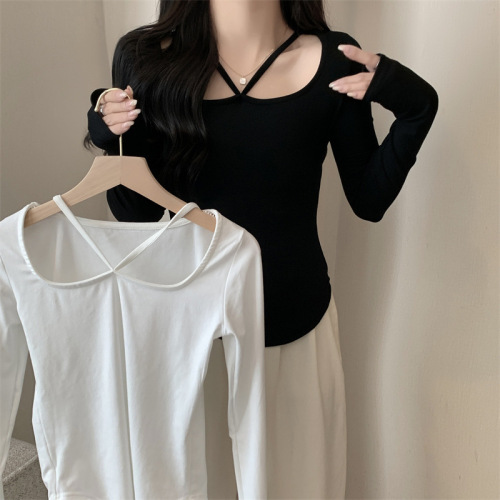 Milk silk design niche short T-shirt women's long-sleeved bottoming shirt slim fit trendy top