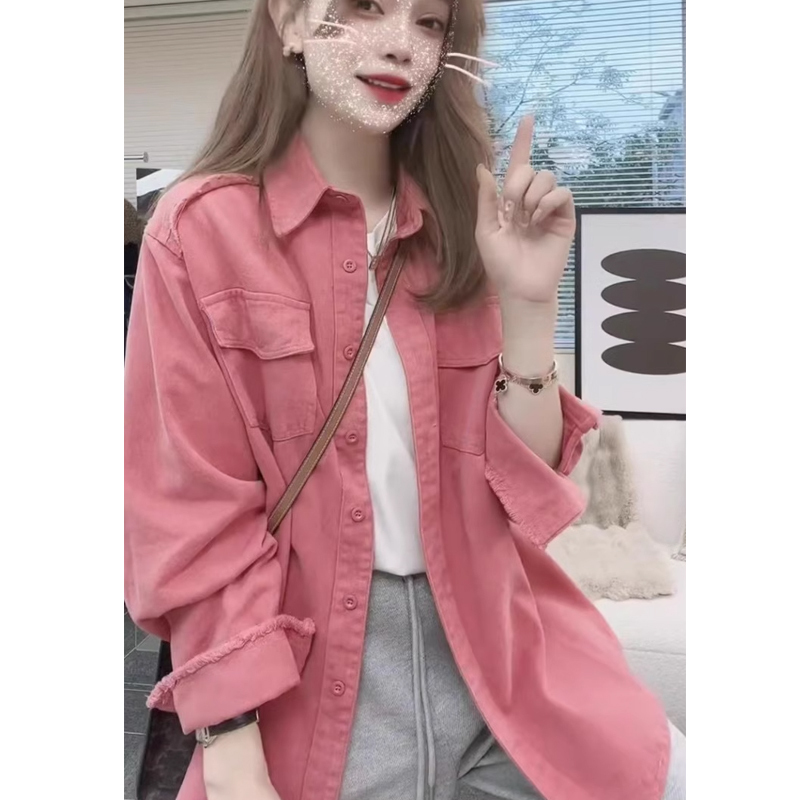 Official Photo New Color Denim Shirt Top Women's Salty or Sweet Lapel Pockets Age-Reducing Temperament Layered Jacket