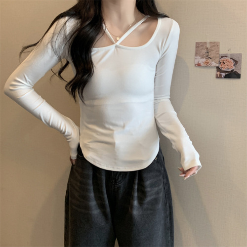 Milk silk design niche short T-shirt women's long-sleeved bottoming shirt slim fit trendy top