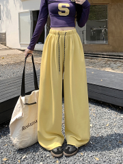 Photographed Lazy Style Gray Casual Pants Autumn Sweatpants Women High-Waist Straight Leg Pants Wide Leg Pants Long Pants with Drape Floor-Length Pants