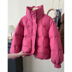 Official picture of European winter clothing, new style, stand-up collar, short style, cuffed down jacket, women's fashionable simple thickened warm jacket, trendy