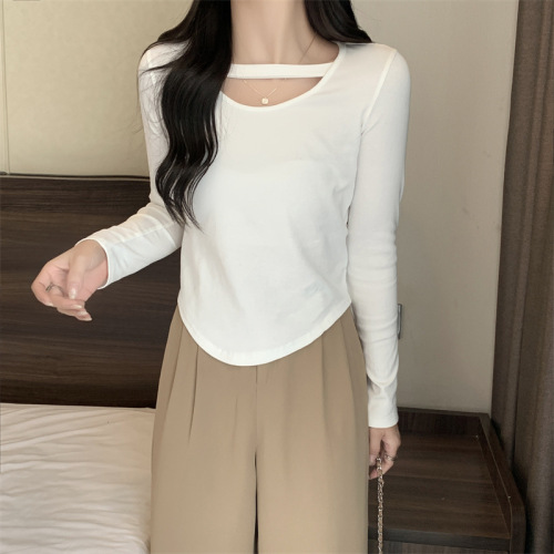 Milk silk autumn Korean solid color top slim sexy short bottoming shirt long sleeve T-shirt women ins trend