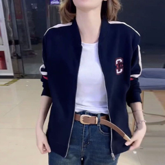 Official picture of early autumn coat for women, short zipper embroidered letter design, casual age-reducing cardigan for young mothers