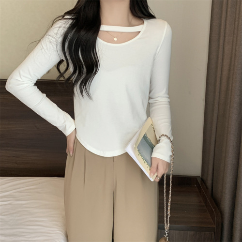 Milk silk autumn Korean solid color top slim sexy short bottoming shirt long sleeve T-shirt women ins trend