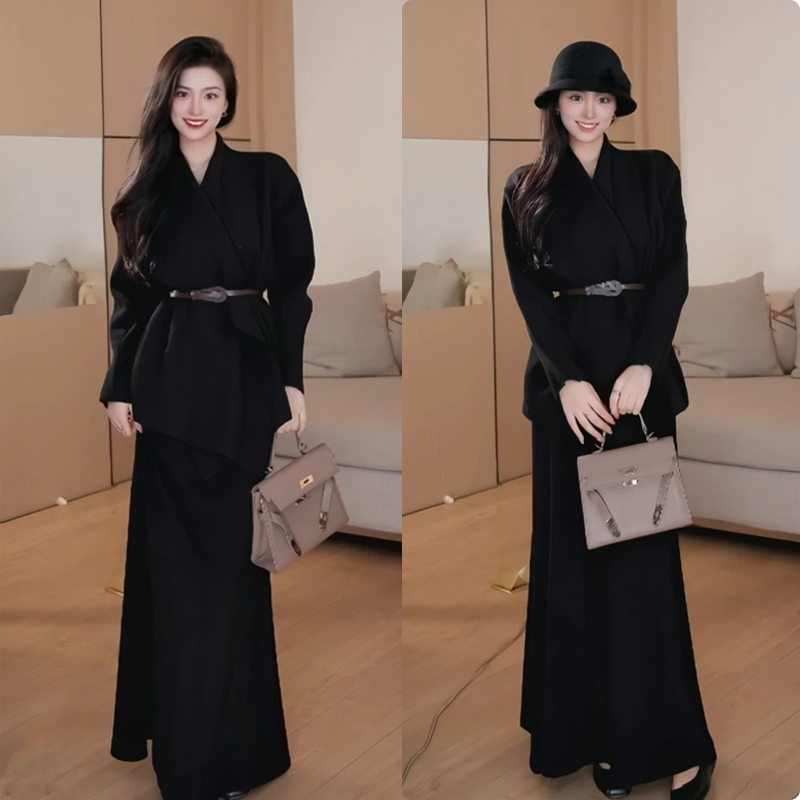 ~Hepburn-style French temperament lapel waistcoat + high-waist slimming skirt