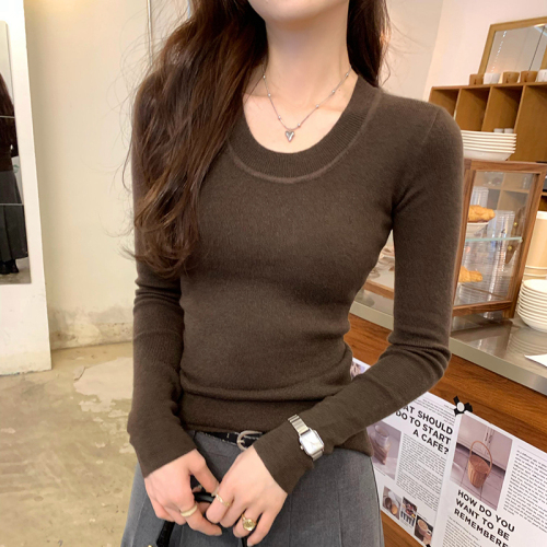 Real photos of Korean style slim-fitting knitted bottoming shirts for women, 2024 new style, gentle inner tops